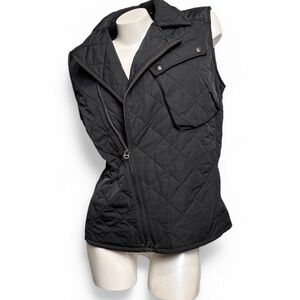 RALPH LAUREN Black L Women's Diamond Quilted, Belted & Zippered Lightweight Vest